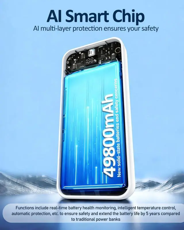 Alt view image 7 of 7 - Power-Bank-Portable-Charger 49800mAh Portable Phone Charger Power Bank with 3 Built-in Cable(USB-C, iOS, USB-A), 22.5W Fast Charging LED Display External Battery Pack for iPhone Android Samsung, etc