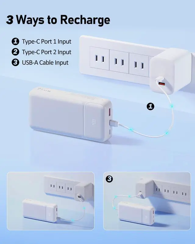 Alt view image 6 of 7 - Power-Bank-Portable-Charger 49800mAh Portable Phone Charger Power Bank with 3 Built-in Cable(USB-C, iOS, USB-A), 22.5W Fast Charging LED Display External Battery Pack for iPhone Android Samsung, etc