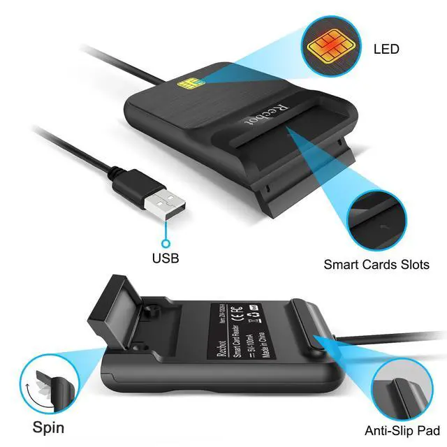 Alt view image 5 of 7 - CAC Reader Military, CAC Card Reader Military, DOD Military USB Common Access CAC Smart Card Reader, Compatible with Windows, Mac OS and Linux