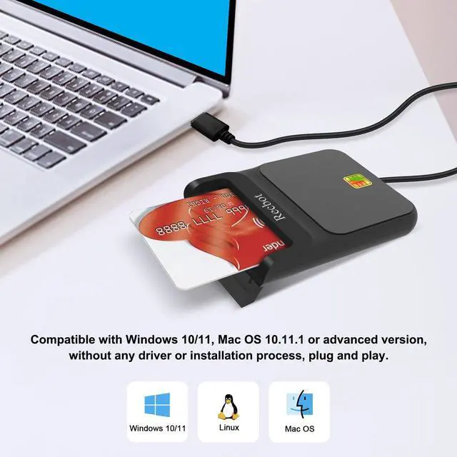Alt view image 2 of 7 - CAC Reader Military, CAC Card Reader Military, DOD Military USB Common Access CAC Smart Card Reader, Compatible with Windows, Mac OS and Linux