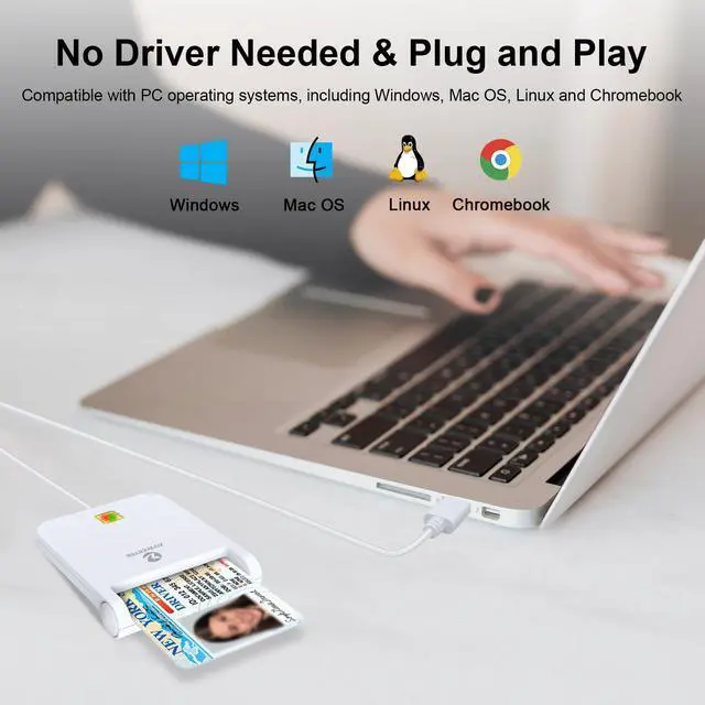 Alt view image 2 of 7 - CAC Reader Military, CAC Card Reader for Mac OS/Windows/Linux, Compatible with Military Common Access Card (White)