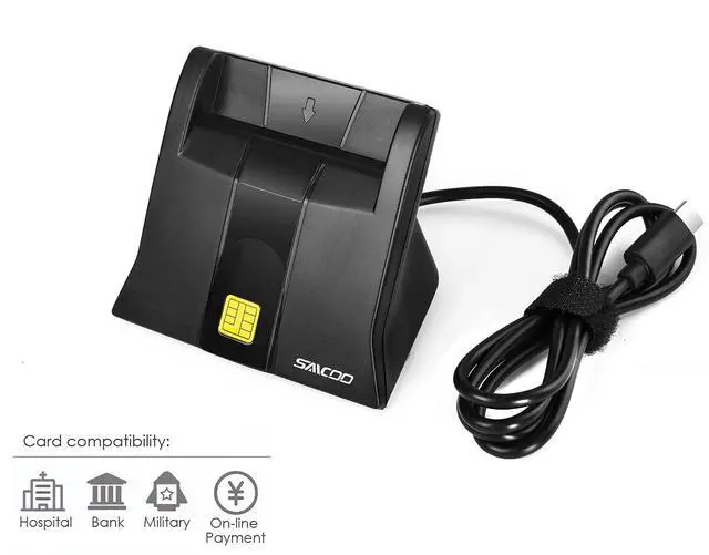 Alt view image 2 of 5 - Type C Smart Card Reader Saicoo DOD Military USB-C Common Access CAC Card Reader, Compatible with Windows (32/64bit) XP/Vista/ 7/8/11, Mac OS X - Vertical Version