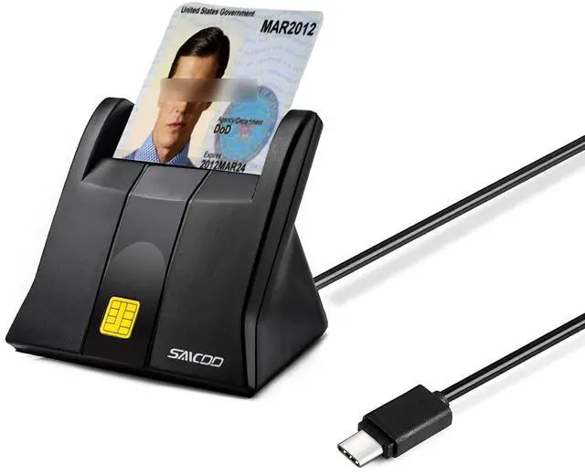 Main image of Type C Smart Card Reader Saicoo DOD Military USB-C Common Access CAC Card Reader, Compatible with Windows (32/64bit) XP/Vista/ 7/8/11, Mac OS X - Vertical Version