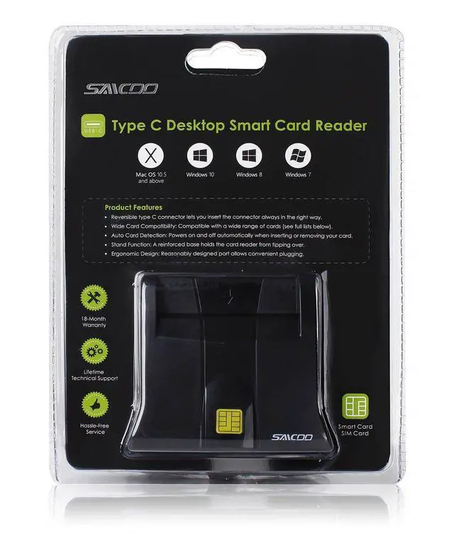 Alt view image 5 of 5 - Type C Smart Card Reader Saicoo DOD Military USB-C Common Access CAC Card Reader, Compatible with Windows (32/64bit) XP/Vista/ 7/8/11, Mac OS X - Vertical Version