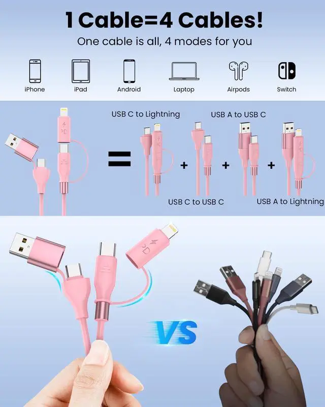 Alt view image 2 of 7 - Car Carplay Cable, Coiled USB C and Lightning Cable 2-in-1, 60W 3A USB-C to Lightning Cable Type C to USBC Fast Charging Cord for Cell Phones/Tablets, Support iPhone CarPlay & Android Auto, 4FT/Pink