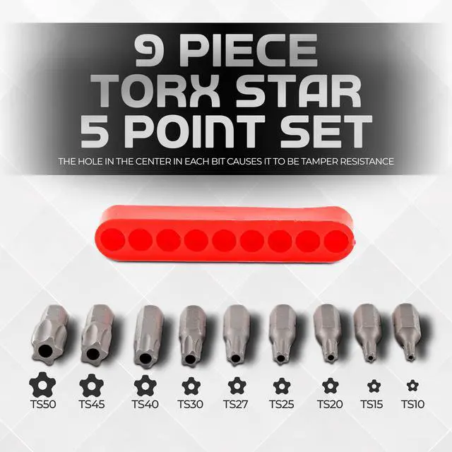 Alt view image 3 of 7 - Torx Plus 5-Point Tamper-Proof Security Bits - 12Pc Torx Star 5 Point, Security Tamper Proof, Driver Bit Set TS7,8,9,10,15,20,25,27,30,40,45,50 Multifunction Damage/Shear Resistant Torque Kit