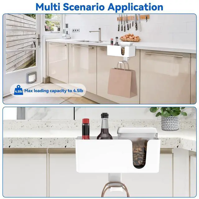 Alt view image 6 of 7 - 4-in-1 Desk Organizer - Under Desk Cup Holder and Headphone Hanger with 2 Wire Holes - Rotating Hanger and Detachable Storage for Cup, Phone and Pen (White)