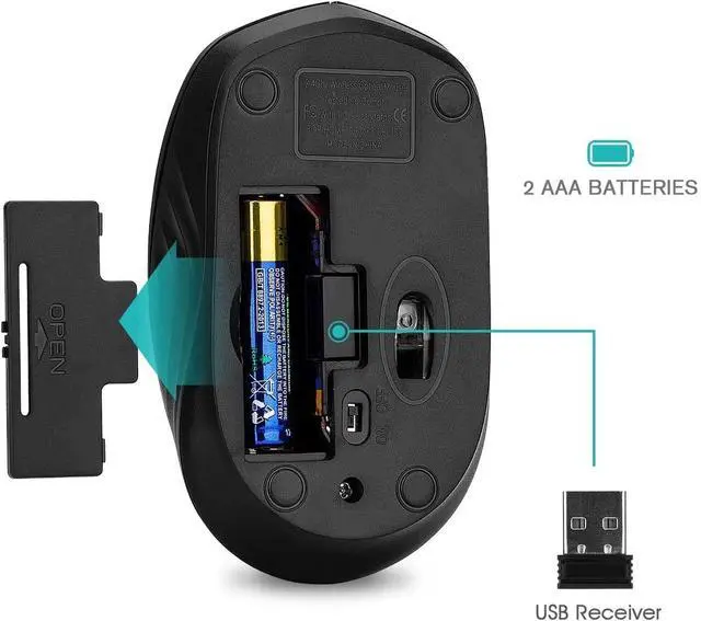 Alt view image 5 of 6 - Wireless Mouse,2.4G Portable Computer Mice for PC, Laptop, Windows,Office Included Wireless USB dongle (Black+Pink)