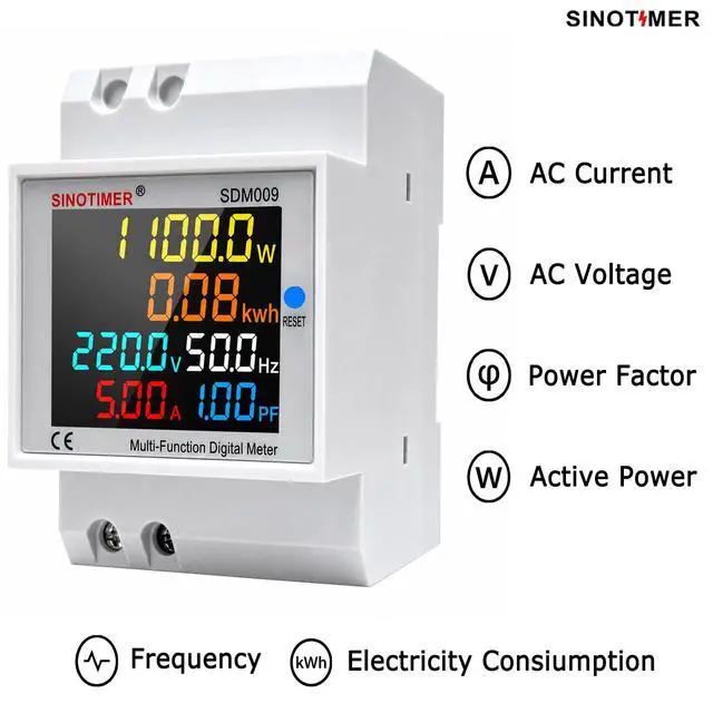Alt view image 2 of 7 - 6 in 1 Single Phase Energy Meter, Din Rail Electricity Usage Monitor, AC 40-300V 100A Voltmeter Ammeter, Watt Kwh Frequency Power Meter Built-in CT 110V