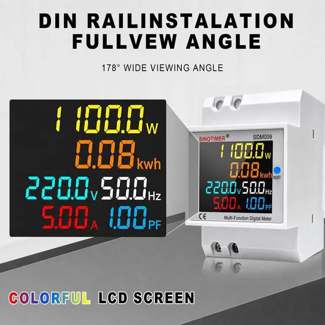 Alt view image 4 of 7 - 6 in 1 Single Phase Energy Meter, Din Rail Electricity Usage Monitor, AC 40-300V 100A Voltmeter Ammeter, Watt Kwh Frequency Power Meter Built-in CT 110V