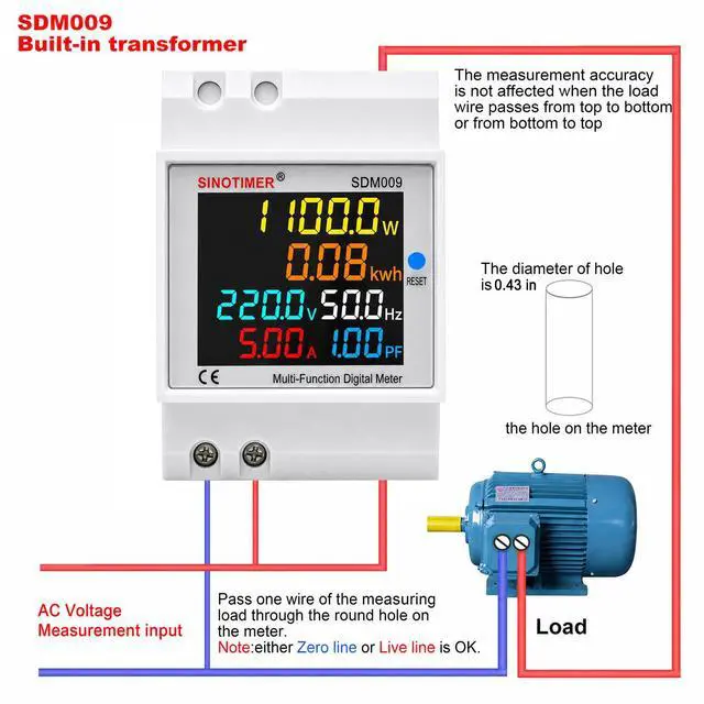 Alt view image 5 of 7 - 6 in 1 Single Phase Energy Meter, Din Rail Electricity Usage Monitor, AC 40-300V 100A Voltmeter Ammeter, Watt Kwh Frequency Power Meter Built-in CT 110V