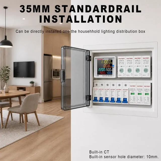 Alt view image 6 of 7 - 6 in 1 Single Phase Energy Meter, Din Rail Electricity Usage Monitor, AC 40-300V 100A Voltmeter Ammeter, Watt Kwh Frequency Power Meter Built-in CT 110V