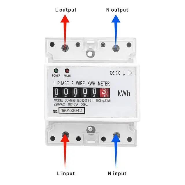 Alt view image 2 of 7 - Electric Meter, Single Phase 4P LED DIN-Rail Electricity Power Consumption Wattmeter Energy Meter DDM75S 10 to 40A Digital Display