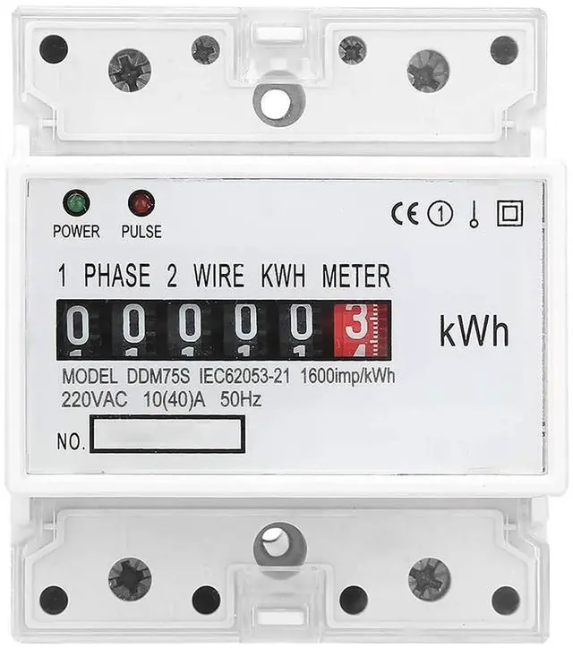 Main image of Electric Meter, Single Phase 4P LED DIN-Rail Electricity Power Consumption Wattmeter Energy Meter DDM75S 10 to 40A Digital Display