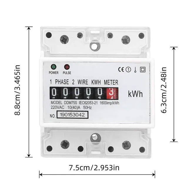 Alt view image 3 of 7 - Electric Meter, Single Phase 4P LED DIN-Rail Electricity Power Consumption Wattmeter Energy Meter DDM75S 10 to 40A Digital Display