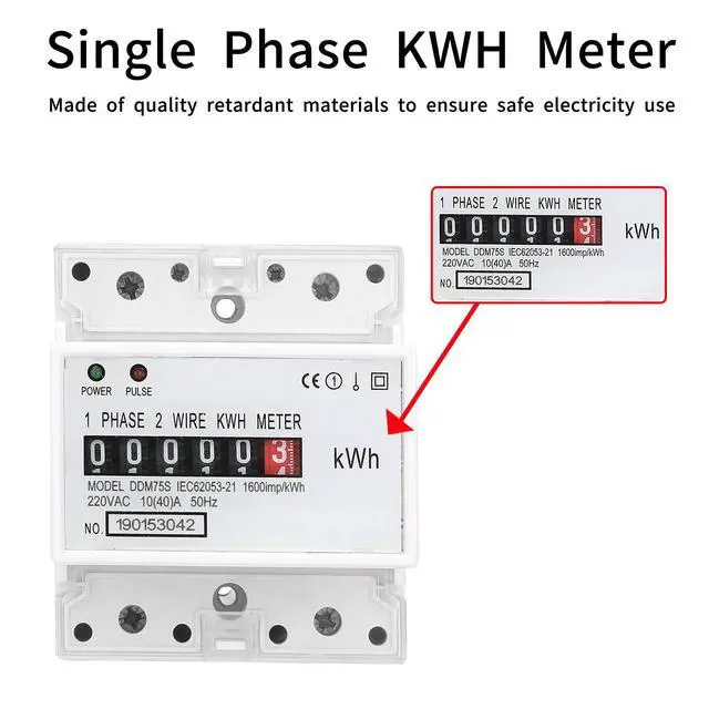 Alt view image 4 of 7 - Electric Meter, Single Phase 4P LED DIN-Rail Electricity Power Consumption Wattmeter Energy Meter DDM75S 10 to 40A Digital Display