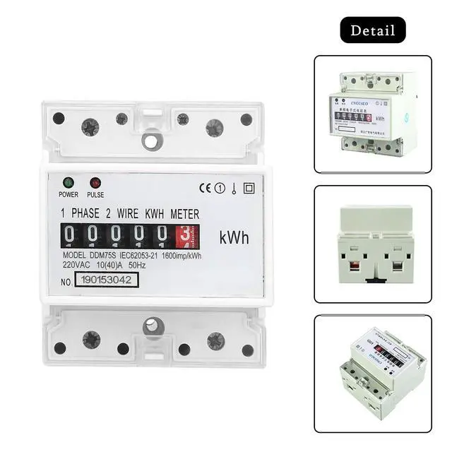 Alt view image 5 of 7 - Electric Meter, Single Phase 4P LED DIN-Rail Electricity Power Consumption Wattmeter Energy Meter DDM75S 10 to 40A Digital Display