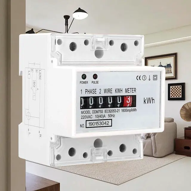 Alt view image 6 of 7 - Electric Meter, Single Phase 4P LED DIN-Rail Electricity Power Consumption Wattmeter Energy Meter DDM75S 10 to 40A Digital Display