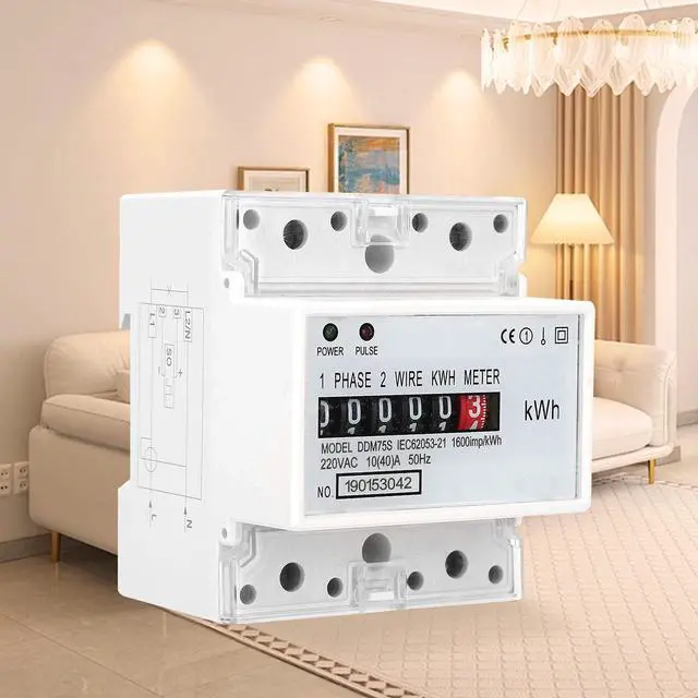 Alt view image 7 of 7 - Electric Meter, Single Phase 4P LED DIN-Rail Electricity Power Consumption Wattmeter Energy Meter DDM75S 10 to 40A Digital Display