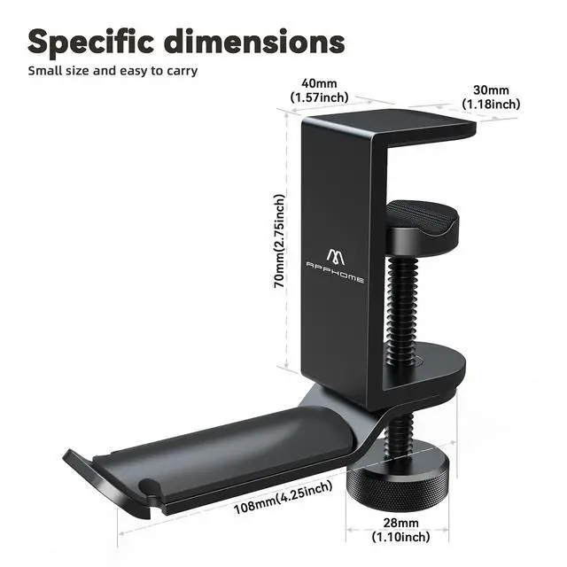 Alt view image 2 of 7 - Under Desk Headphone Stand - 360 Degree Rotating Aluminum PC Gaming Headset Holder with Cable Organizer, Adjustable Screw Clamp Hanger for Heavy Headphones, VR Glasses & Bags, Universal Fit