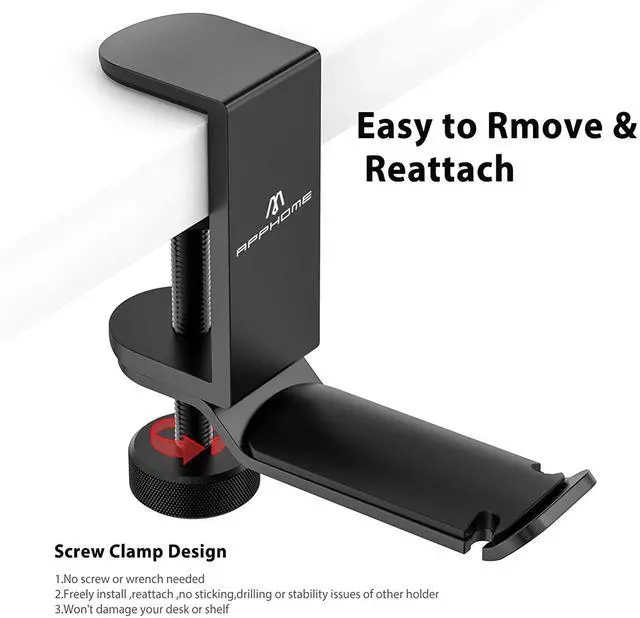 Alt view image 4 of 7 - Under Desk Headphone Stand - 360 Degree Rotating Aluminum PC Gaming Headset Holder with Cable Organizer, Adjustable Screw Clamp Hanger for Heavy Headphones, VR Glasses & Bags, Universal Fit