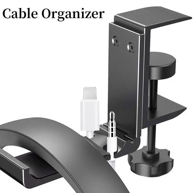 Alt view image 5 of 7 - Aluminium Headphone Stand Hanger Under Desk, Foldable Headset Holder with Cable Organizer, Adjustable Clamp-On Headphone Hook, Non-Slip Desk Mount for Gaming Headphones, Bags & Accessories