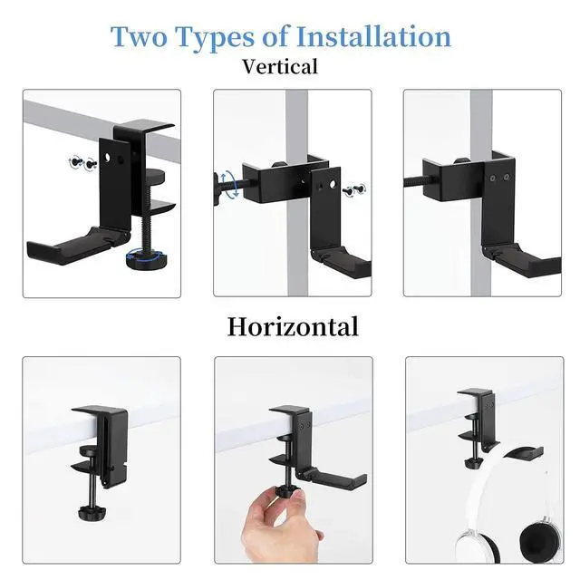 Alt view image 7 of 7 - Aluminium Headphone Stand Hanger Under Desk, Foldable Headset Holder with Cable Organizer, Adjustable Clamp-On Headphone Hook, Non-Slip Desk Mount for Gaming Headphones, Bags & Accessories