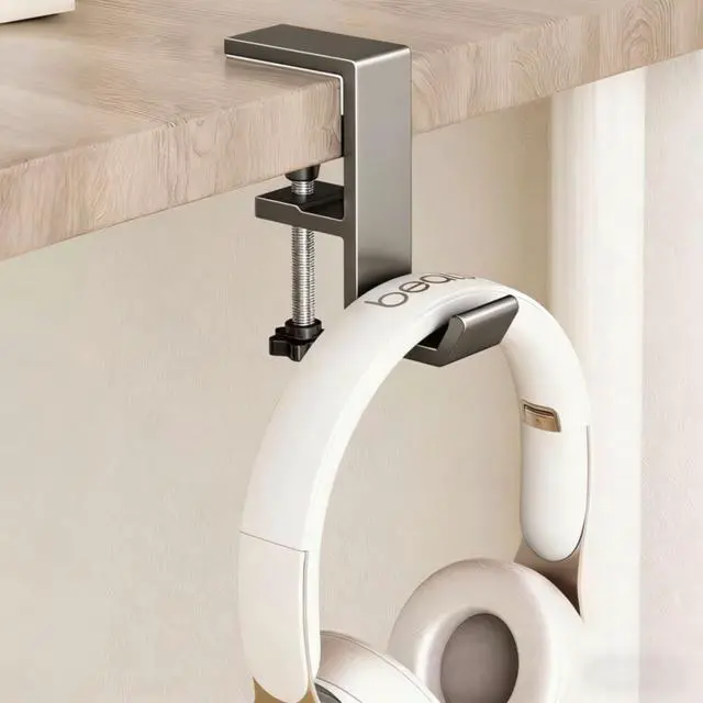 Alt view image 2 of 7 - Headphone Stand - Aluminum Alloy Headphone Holder, Under Headset Stand for Desk Fit for PC Gaming Headset Hanger Hook Suitable for Office, Computer, Student Class Desk, Handmade Creator Table (Grey)