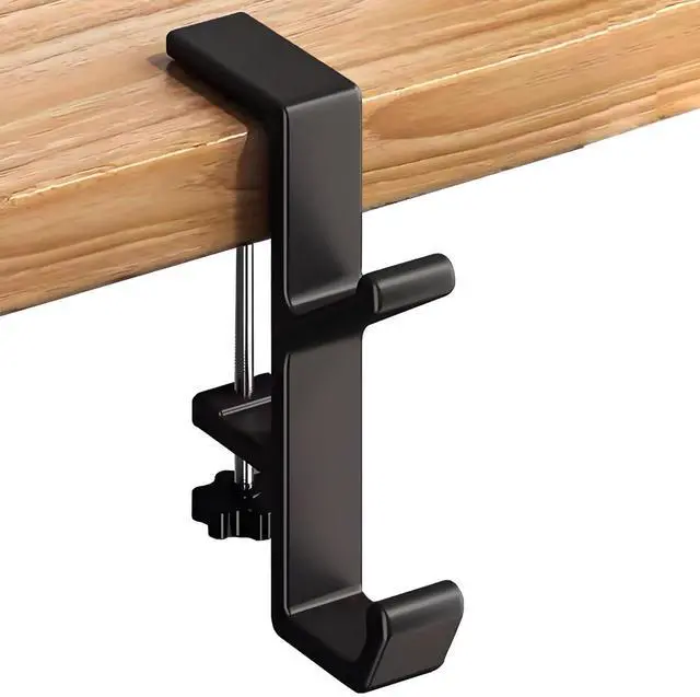 Main image of Headphone Stand - Aluminum Alloy Headphone Holder, Under Headset Stand for Desk Fit for PC Gaming Headset Hanger Hook Suitable for Office, Computer, Student Class Desk, Handmade Creator Table (Black2)