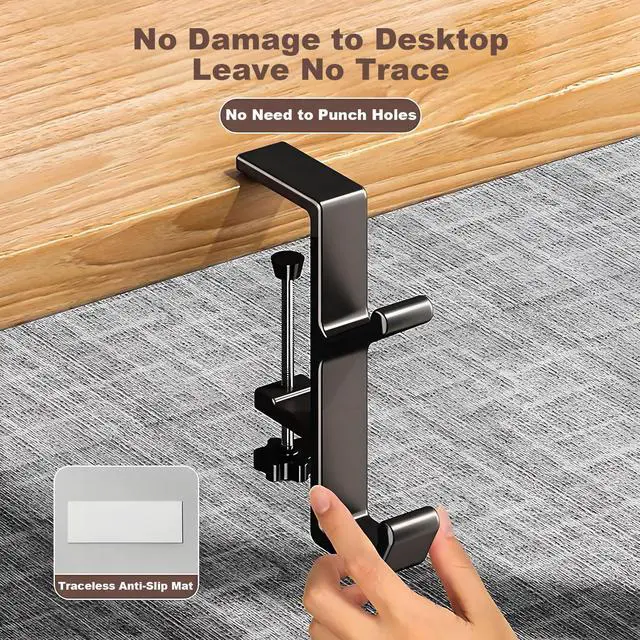 Alt view image 3 of 7 - Headphone Stand - Aluminum Alloy Headphone Holder, Under Headset Stand for Desk Fit for PC Gaming Headset Hanger Hook Suitable for Office, Computer, Student Class Desk, Handmade Creator Table (Black2)