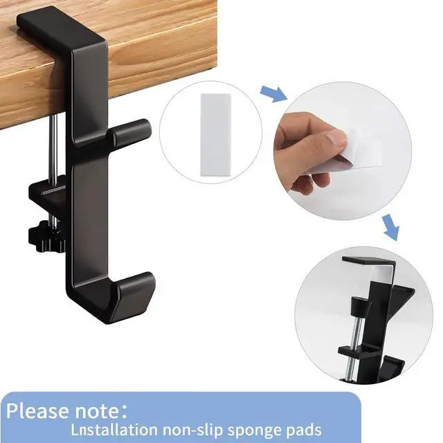 Alt view image 4 of 7 - Headphone Stand - Aluminum Alloy Headphone Holder, Under Headset Stand for Desk Fit for PC Gaming Headset Hanger Hook Suitable for Office, Computer, Student Class Desk, Handmade Creator Table (Black2)