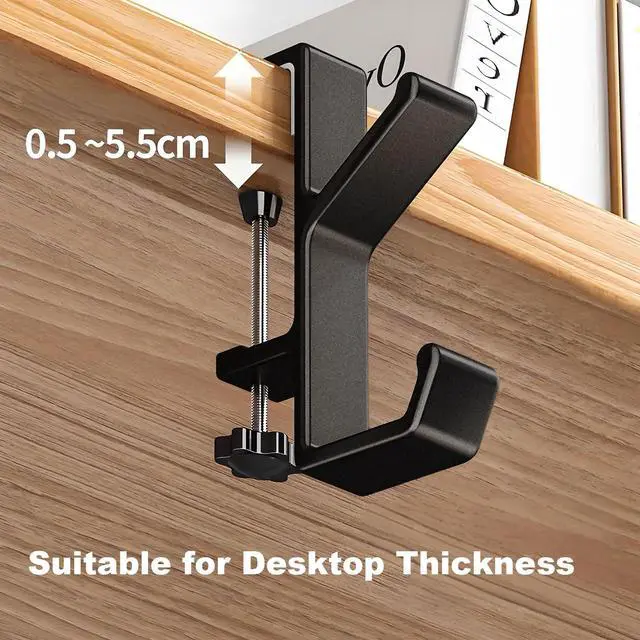 Alt view image 5 of 7 - Headphone Stand - Aluminum Alloy Headphone Holder, Under Headset Stand for Desk Fit for PC Gaming Headset Hanger Hook Suitable for Office, Computer, Student Class Desk, Handmade Creator Table (Black2)