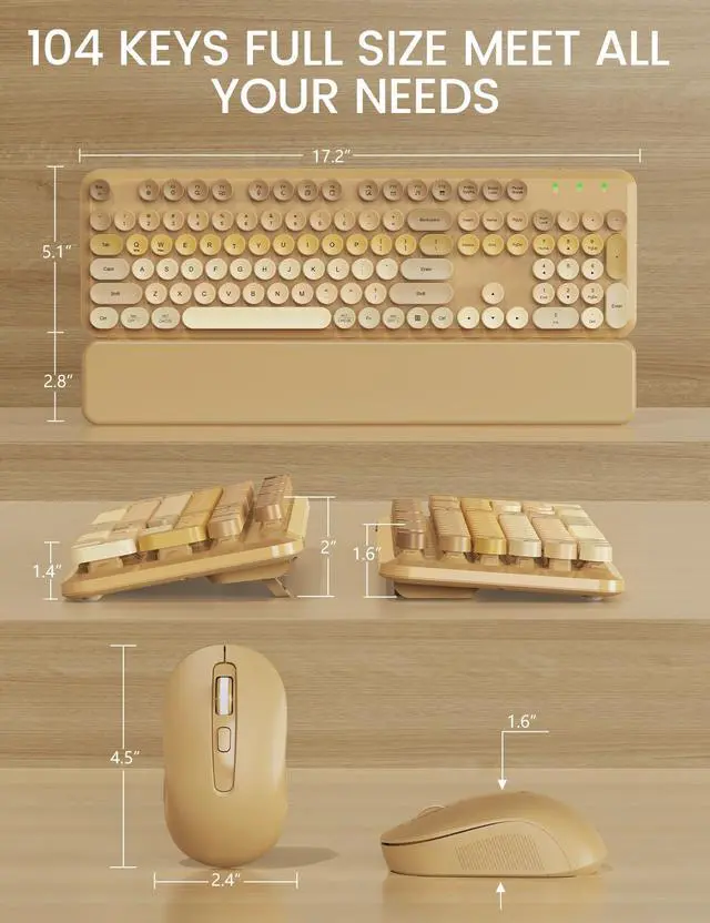 Alt view image 7 of 7 - Wireless Keyboard and Mouse Combo, Typewriter Keyboard with Detachable Wrist Rest, Full-Size Retro Round Keycaps, Smart-Sleep, 2.4GHz Stable Connection for Mac/Windows/PC, Trueque (Ombre Latte Beige)