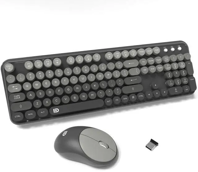 Main image of Wireless Keyboard and Mouse Combo - 2.4G Full-Sized Cute Colorful Mouse and Keyboard with 104 Round Keys Retro Typewriter Keyboards for Laptop/Windows/PC - Grey Gradient