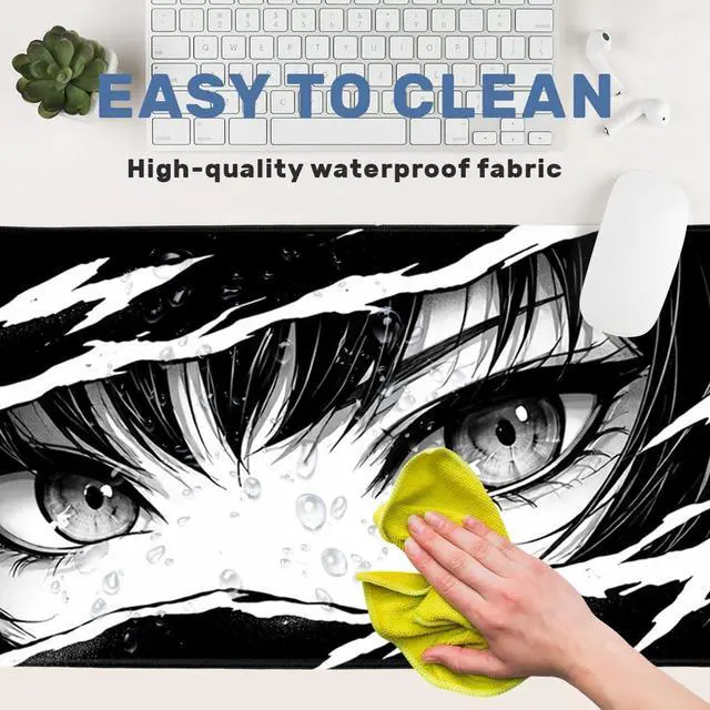 Alt view image 3 of 7 - Anime Desk Mat 35.4 x 15.7 Inches Black and White Anime Eye Gaming Mouse Pad Non-Slip Rubber Base Waterproof with Stitched Edges for Gaming Office Home