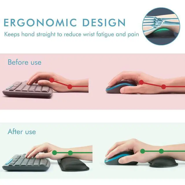 Alt view image 3 of 7 - Premium Keyboard Wrist Rest and Mouse Pad Wrist Support, Ergonomic Memory Foam Set for Office, Laptop, Mac, Computer and Gaming, Comfortable Typing &Wrist Pain Relief (2 Pack)