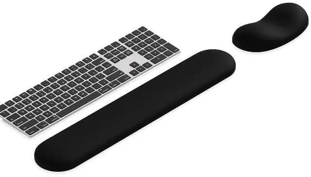 Main image of Ergonomic Wrist Rest Set for Keyboard and Mouse | Cooling Gel & Slow-Rebound Memory Foam Palm Support Pad | Luxe Leather, Minimalist, Non-Slip PU Base for Office, Laptop & Gaming (02Black)