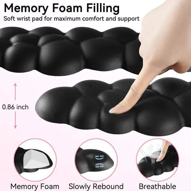 Alt view image 4 of 7 - Cloud Wrist Rest for Computer Keyboard, 4-in-1 Memory Foam Leather Cloud Keyboard Wrist Rest and Mouse Pad Set with Ergonomic Support for Arm and Palm Cushion, Gaming/Work Setup, Black