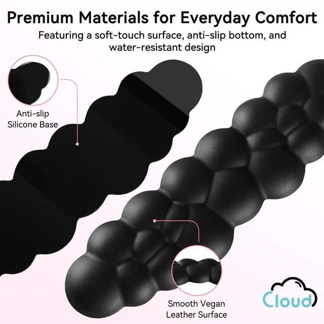 Alt view image 5 of 7 - Cloud Wrist Rest for Computer Keyboard, 4-in-1 Memory Foam Leather Cloud Keyboard Wrist Rest and Mouse Pad Set with Ergonomic Support for Arm and Palm Cushion, Gaming/Work Setup, Black