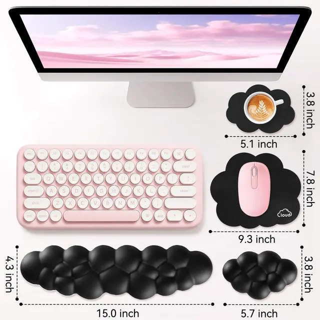 Alt view image 7 of 7 - Cloud Wrist Rest for Computer Keyboard, 4-in-1 Memory Foam Leather Cloud Keyboard Wrist Rest and Mouse Pad Set with Ergonomic Support for Arm and Palm Cushion, Gaming/Work Setup, Black