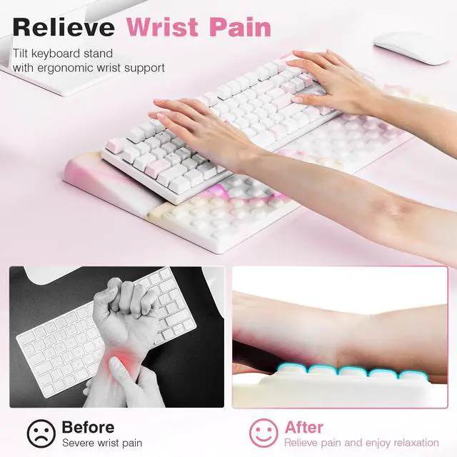 Alt view image 2 of 6 - Keyboard Wrist Rest, Ergonomic Memory Foam Wrist Support for Typing & Gaming, Tilted Keyboard Pad, Aesthetic Desk Accessories for Office, Relief for Carpal Tunnel & Wrist Pain, Flowcolor