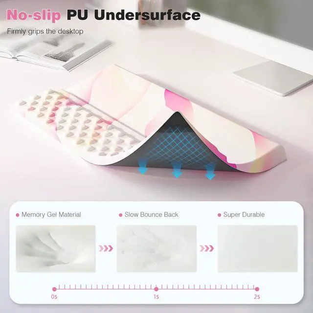 Alt view image 5 of 6 - Keyboard Wrist Rest, Ergonomic Memory Foam Wrist Support for Typing & Gaming, Tilted Keyboard Pad, Aesthetic Desk Accessories for Office, Relief for Carpal Tunnel & Wrist Pain, Flowcolor