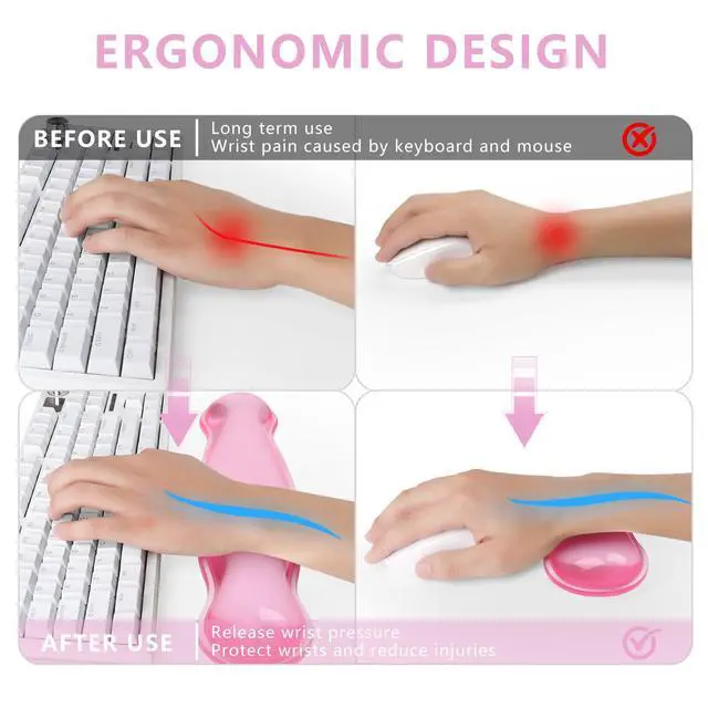 Alt view image 2 of 7 - Gel Keyboard and Mouse Wrist Rest, Cute Wrist Support and Arm Support Keyboard Rest for Keyboard and Mouse Typing Pain ReliefSuitable for Office/Computer/Laptop/Gaming (Transparent Pink Set)