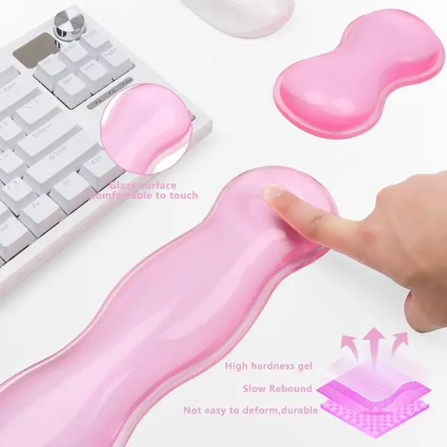 Alt view image 3 of 7 - Gel Keyboard and Mouse Wrist Rest, Cute Wrist Support and Arm Support Keyboard Rest for Keyboard and Mouse Typing Pain ReliefSuitable for Office/Computer/Laptop/Gaming (Transparent Pink Set)