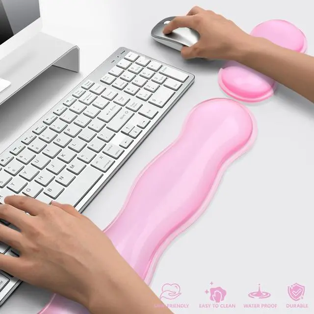 Alt view image 5 of 7 - Gel Keyboard and Mouse Wrist Rest, Cute Wrist Support and Arm Support Keyboard Rest for Keyboard and Mouse Typing Pain ReliefSuitable for Office/Computer/Laptop/Gaming (Transparent Pink Set)