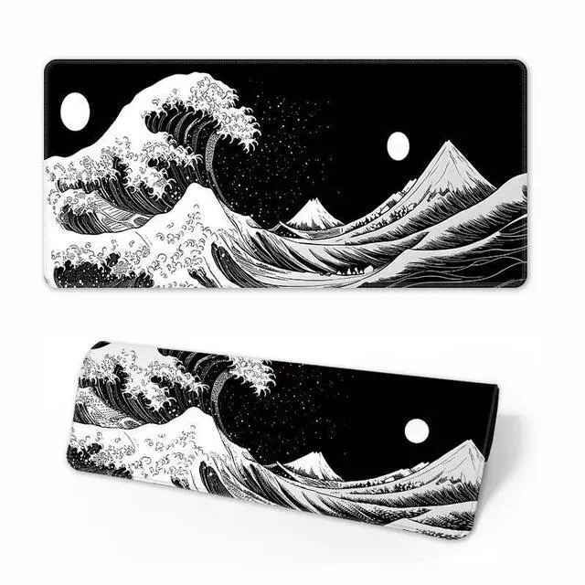 Main image of Japanese Sea Wave Gaming Mouse Pad, Anime Gaming Mousepad, Extended Kanagawa Mat Desk Mat, Large Desk pad 31.5x11.8 Inch 2mm Thick Long Non-Slip Rubber Base Mouse Pads (Black White)