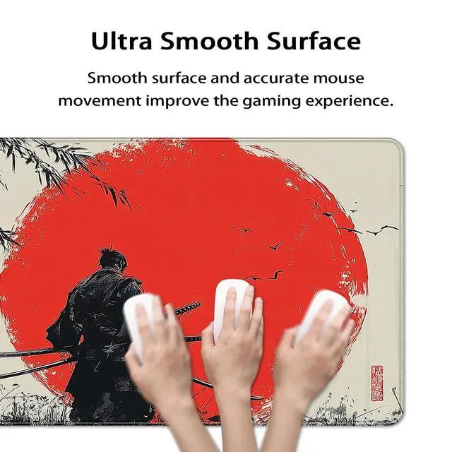 Alt view image 3 of 7 - Waterproof Large Gaming Mouse Pad 31.5x15.7 Inch, XXL Mousepad with Non-Slip Rubber Base & Stitched Edges, Extended Desk Mat for Computer/Laptop/Office,Japanese Samurai Red Sun
