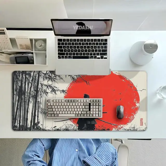 Alt view image 7 of 7 - Waterproof Large Gaming Mouse Pad 31.5x15.7 Inch, XXL Mousepad with Non-Slip Rubber Base & Stitched Edges, Extended Desk Mat for Computer/Laptop/Office,Japanese Samurai Red Sun