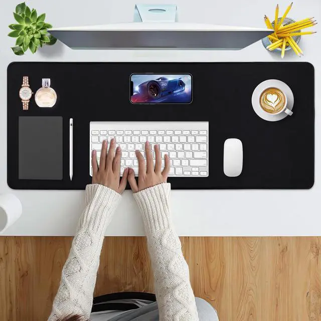 Alt view image 2 of 7 - Desk Mat, Non-Slip Desk Pad Mat Protector, Large Desk Pad for Keyboard and Mouse, Black Desk Mousepad with Stitched Edges, Keyboard Pad for Game, Office(31.5×11.8 Inches)
