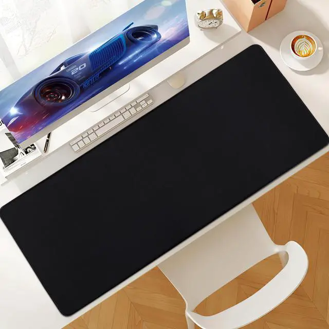 Alt view image 3 of 7 - Desk Mat, Non-Slip Desk Pad Mat Protector, Large Desk Pad for Keyboard and Mouse, Black Desk Mousepad with Stitched Edges, Keyboard Pad for Game, Office(31.5×11.8 Inches)